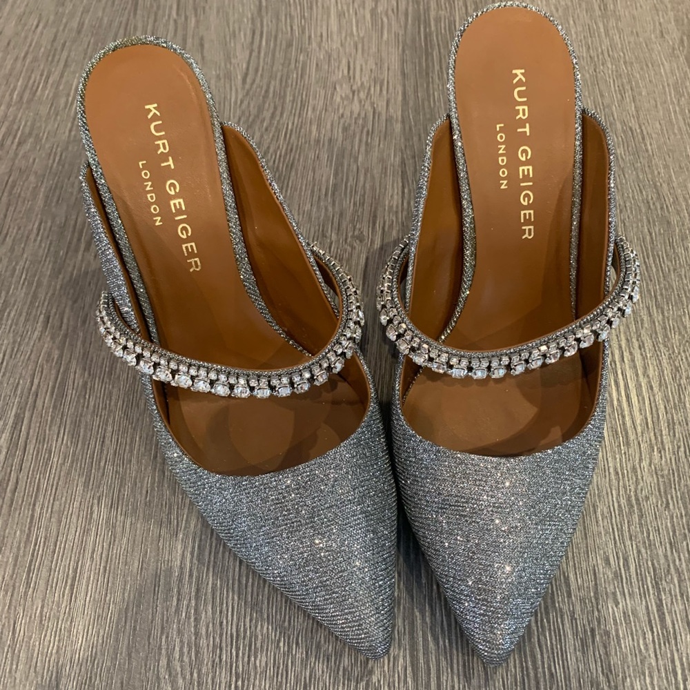 Kurt Geiger ‘Duke’ silver mules